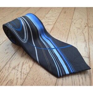 J. Garcia Tie Moon Mountains Collection Fifty Five Blue Black Liquid Silk